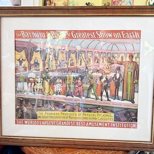 1960 Circus Poster Barnum and Bailey Prodigies of Physical Phenomena Freak Show