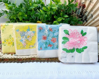Vintage Beverage Party Paper Napkins Floral Bluebird Cocktails