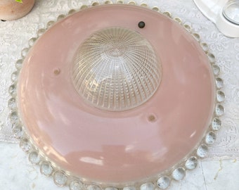 Vintage Ceiling Light Lamp Shade Globe 3 Hole Art Deco Candlewick Pink Glass MCM