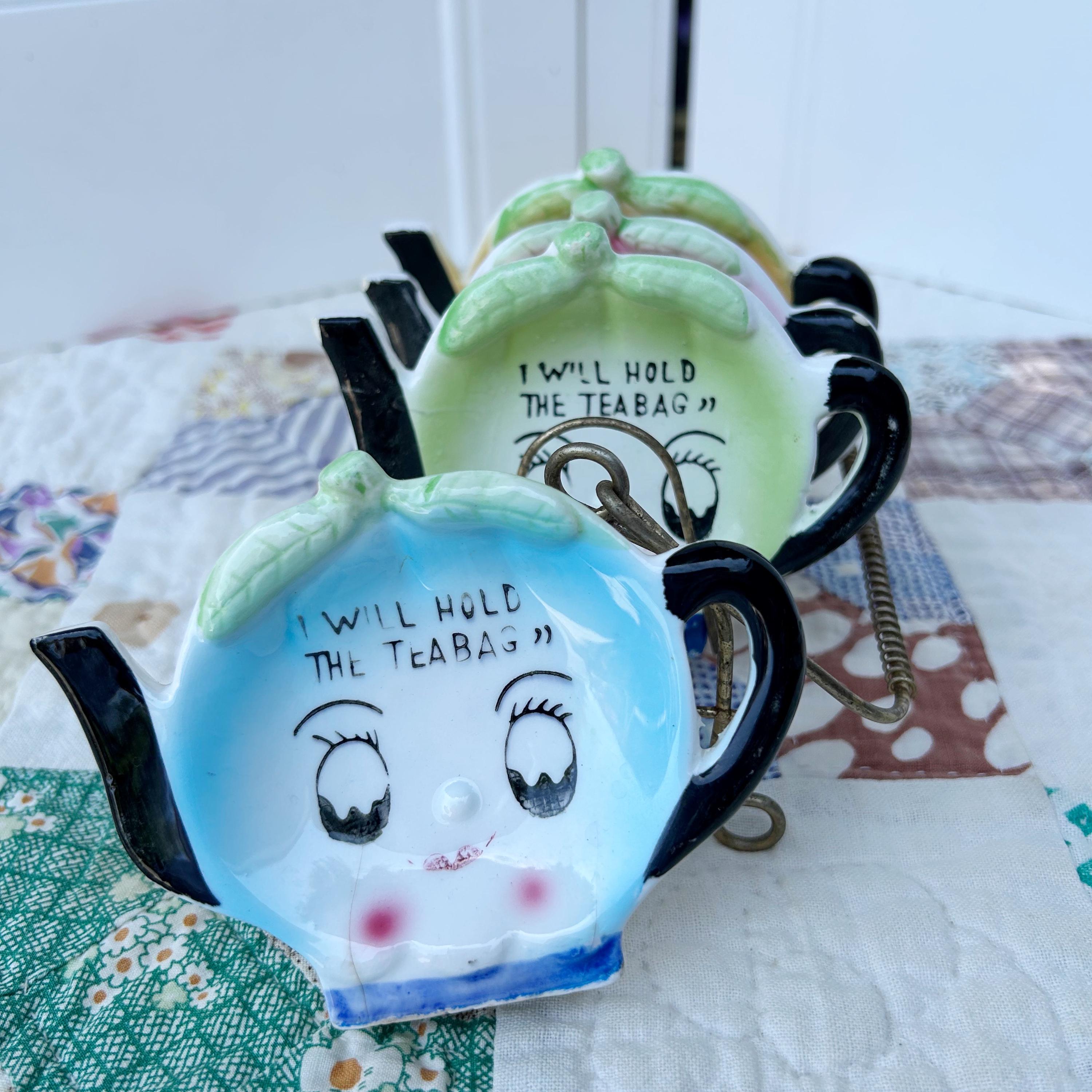Vintage Tea Bag Holder Set Brass Holder Anthropomorphic Fruit