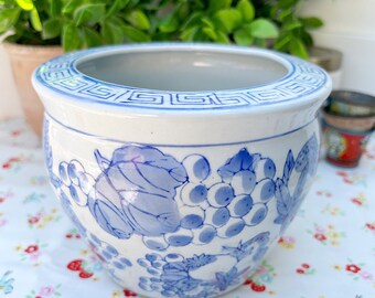 Chinoiserie Floral Blue White Flower Pot Planter Chinese