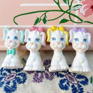 Vintage 1991 Tyco Strings Puppy Dogs Haustierfiguren-Set 4 Vinylspielzeug