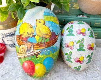 Vintage Candy Easter Yellow Green Bunny Chick Paper Mache Egg Container