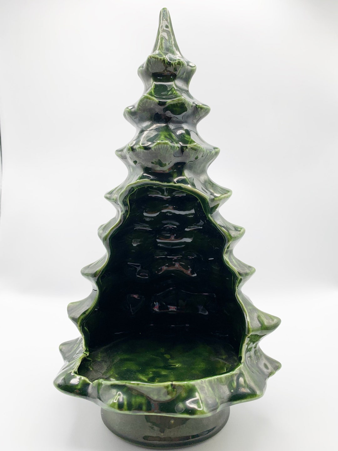 Vintage Ceramic Green Christmas Tree Diorama Cut Out USA Etsy