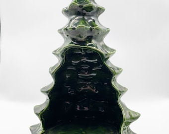 Vintage Ceramic Green Christmas Tree Diorama Cut Out USA