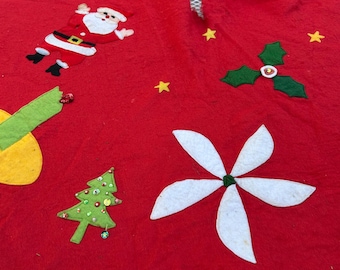 Vintage Filzrock Weihnachtsbaum rund Weihnachtsmann Urlaub Franse 116 cm