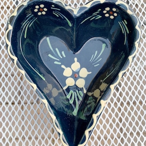 Ceramic Blue Heart Dish Wall Hanging Trinket Dish Mexican