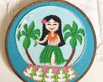 Embroidered Art Hoop - Disney It's A Small World Hula Girl