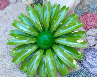 Vintage Lime Green Enamel Flower Floral Brooch Pin Jewelry Accessories 3”