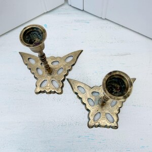 Vintage Brass Etched Candlestick Butterflies Butterfly Taper Candle Holder 5”