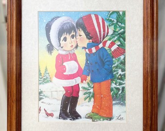 Vintage Big Eyed Lee Print Children Boy And Girl 11x14" Framed Artwork Art