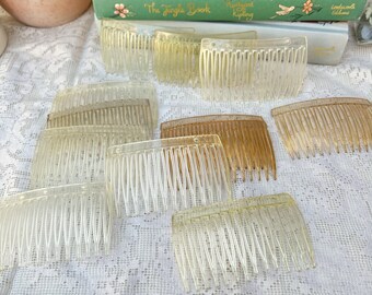 Vintage Plastic Side Hair Combs Clear Lot 12 Supply