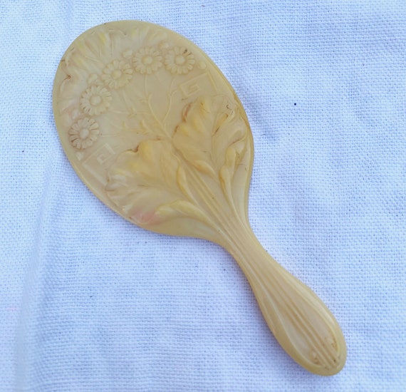 VINTAGE Celluloid Handheld Ivory Vanity Mirror Ornate Floral Etsy