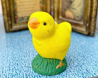 Vintage Yellow Plastic Chalk Ware Spring Chick Candle Holder  Egg Figurine 2.5”