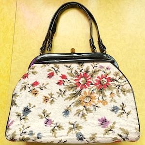 Bolso de mano vintage de abuela con tapiz, bolso tipo cartera con marco de bordado floral