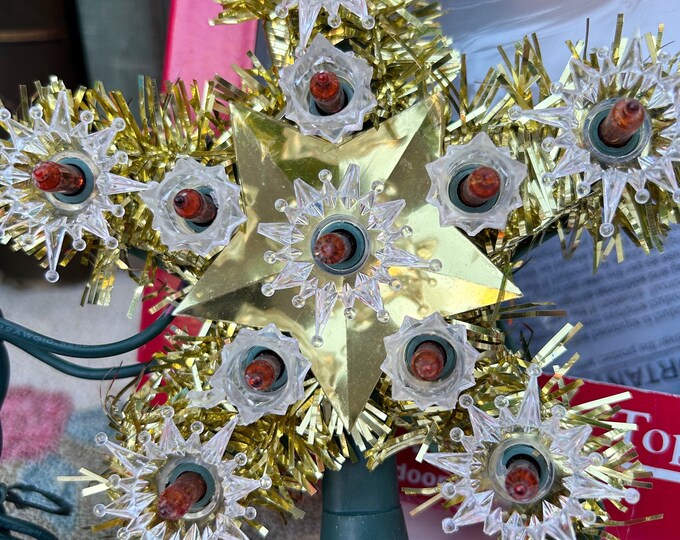 Vintage STAR Christmas Tree Topper Lights Gold Tinsel 5.5 Etsy
