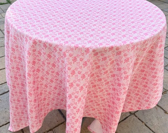 Vintage Pink Floral Flower Square Tablecloth Polyester Retro 61” X 65”