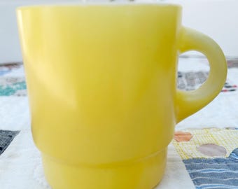 Vintage Fire-King Yellow Milk Glass Mug C-Handle Anchor Hocking USA Ovenproof