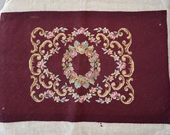 Vintage bloemenrozen borduurtapijt canvas bruin 24 x 15,5"