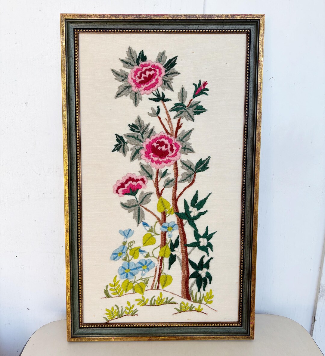 Vintage Crewel Embroidery Flower Floral Framed 21 X 12.5 - Etsy