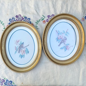 HOMCO Home Interiors Oval Gold Frame Birds Flowers Pictures 11 X 9 Set Of 2