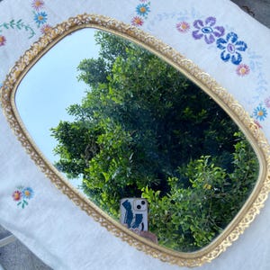 Vintage Hollywood Regency Rectangle Mirror Dresser Vanity Tray Brass Filigree