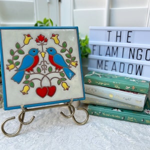 Vintage 1988 Arius Santa Fe Desert Art Tile Handmade 6&quot; Trivet Lovebirds Bird
