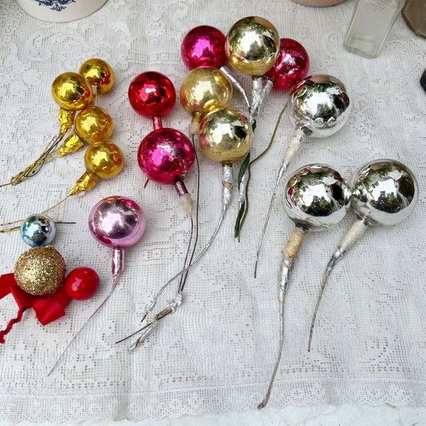 Vintage Mercury Glass Ornament Sprays Pick Cluster Foil Wire Assortment 17