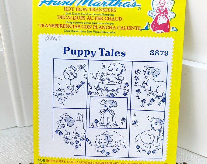 Aunt Marthas 3879 PUPPY TALES Embroidery Transfer Pattern Baby Quilt ...