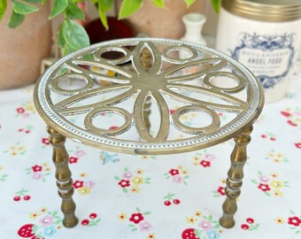 Vintage Brass Teapot Trivet Plant Pot Stand