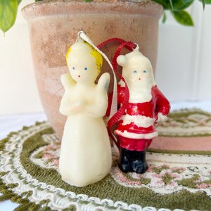 Vintage Wax Christmas Tree Ornaments Set Of 2 Santa Angel