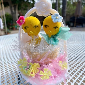 Vintage Easter Spring Yellow Bird Kitsch Holiday Decor Plastic Flower