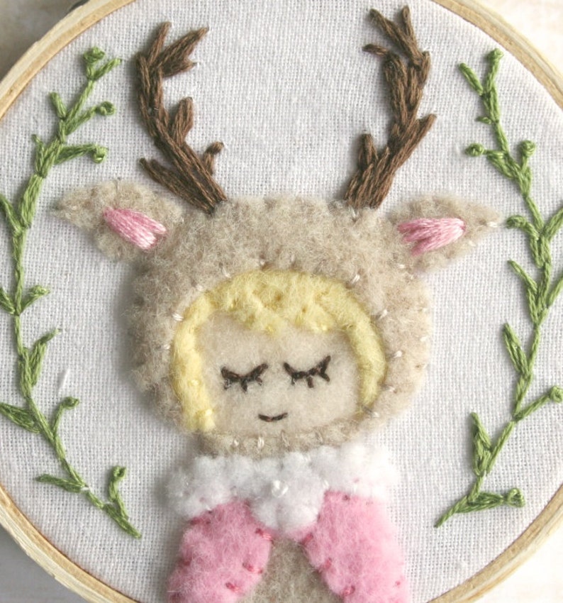 Woodland Deer Girl Embroidered Art Hoop