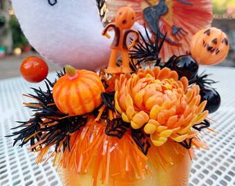 Vintage Halloween Ghost Witch Pumpkin Holiday Decor Plastic Flower