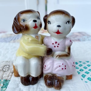 Vintage Anthropomorphic Dog Couple Salt Pepper Shaker Set Japan Kitsch
