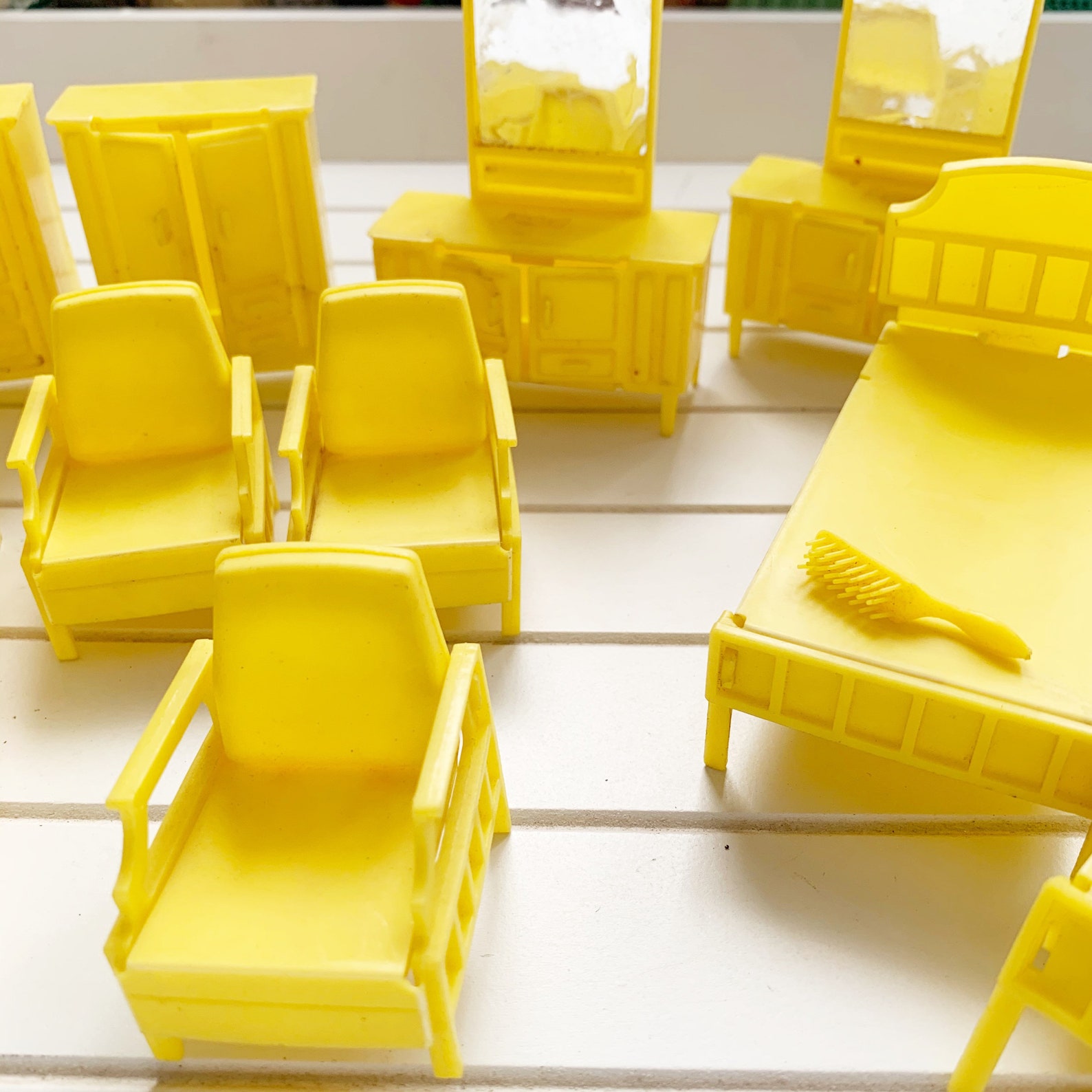 Vintage Yellow Plastic Dollhouse Furniture Vanity Bedroom Etsy