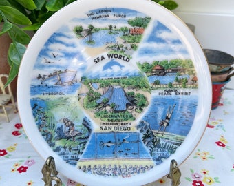 Vintage Sea World Plate, San Diego, Californie, souvenir de collection Kelvins Japon