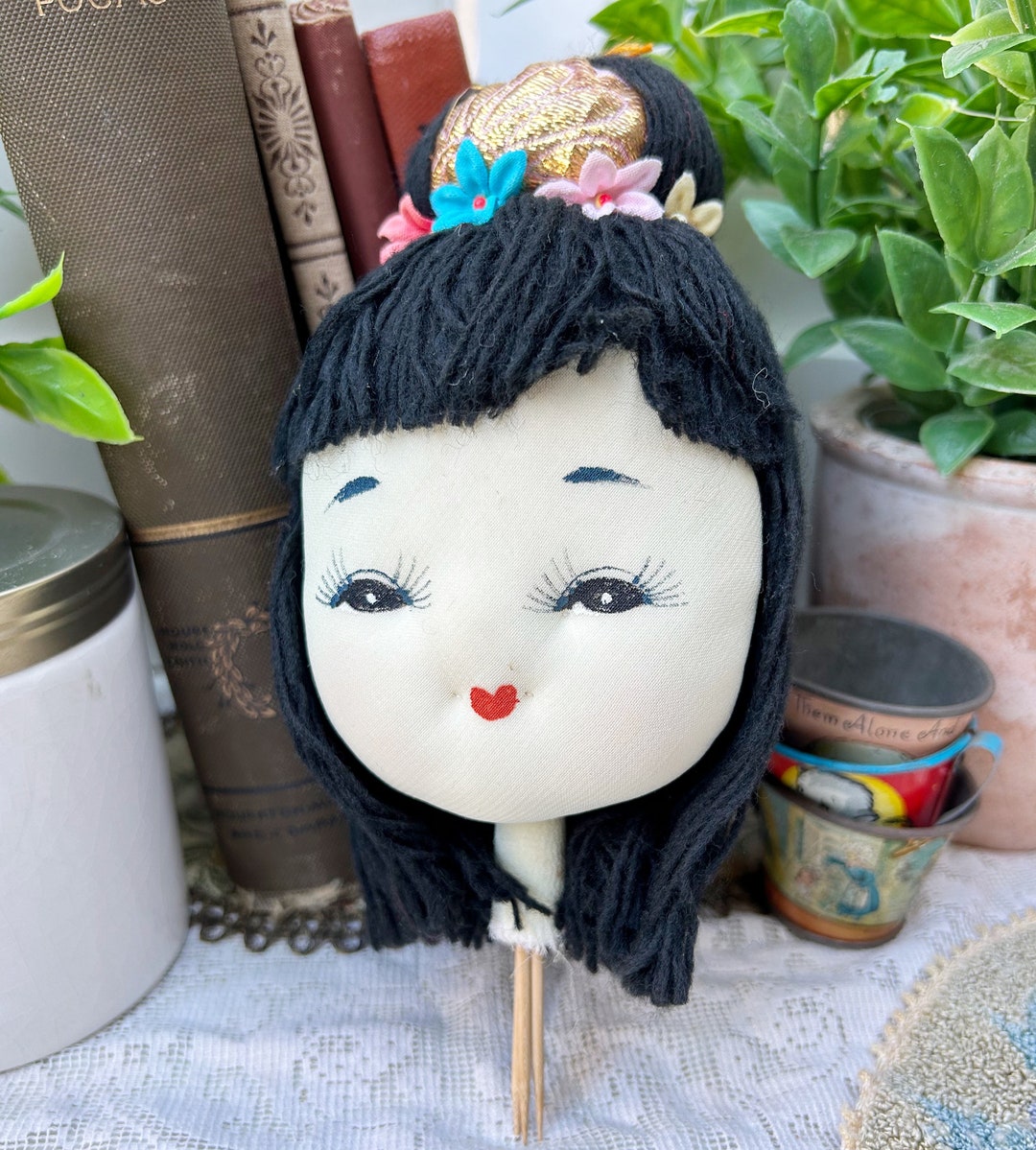 Vintage China Chinese Girl Doll Head Hand Painted Etsy
