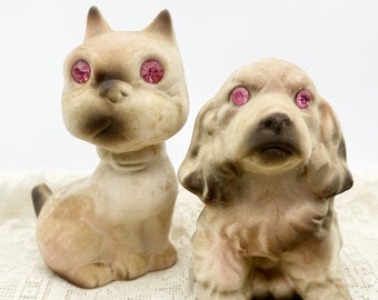 Vintage Roselane Sparkler Pink Rhinestone Eyes Spaniel Puppy Dog Figurine