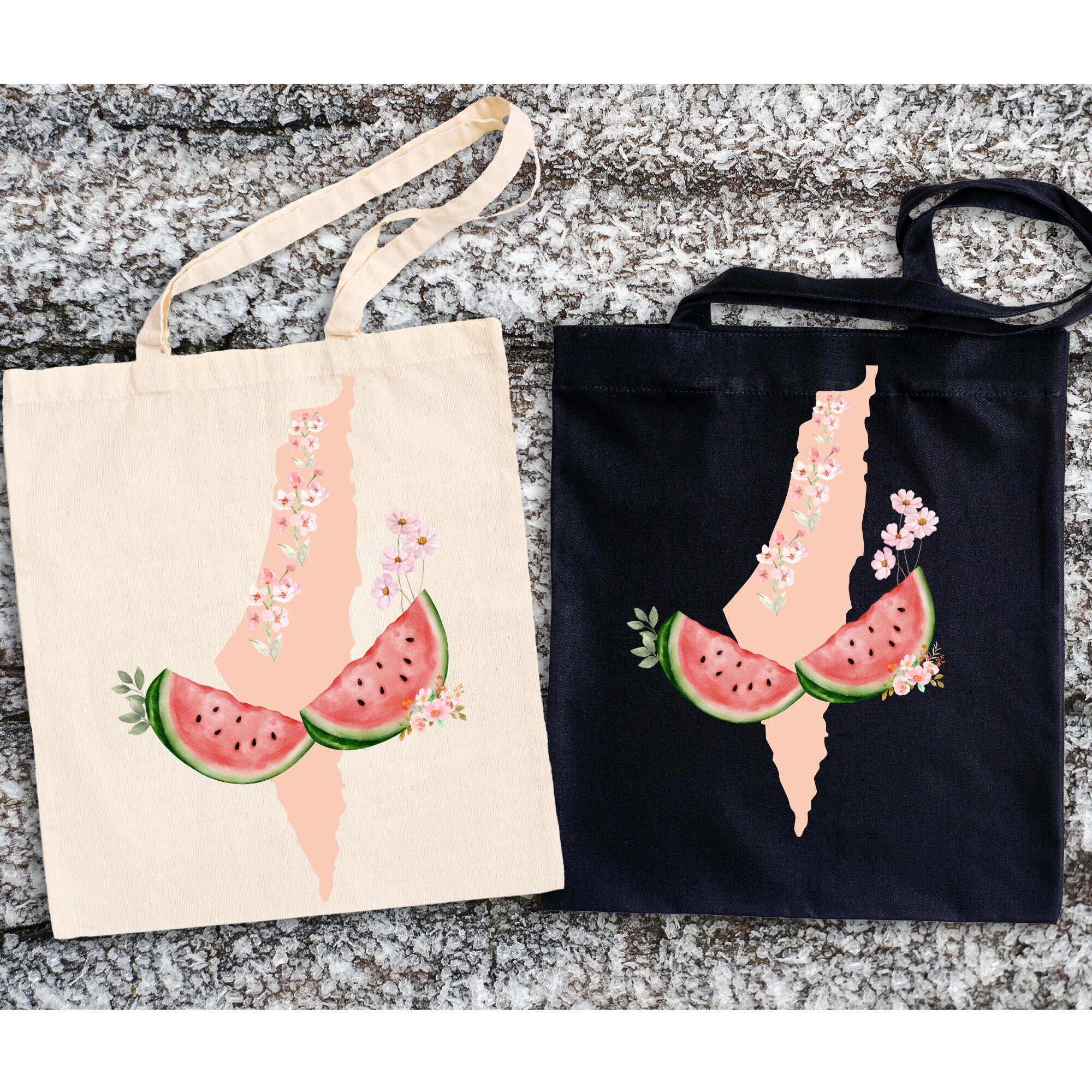 Tote Bag Free Palestina Con Mappa E Anguria – Borsa In Tessuto Impermeabile 37x32 Cm