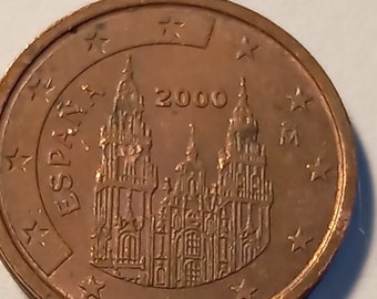 2-Cent-Münzen aus dem Jahr 2000. Spanien-Umlauf