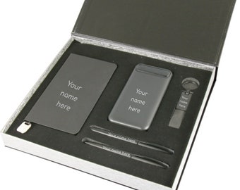 Diseño #10 - Caja de regalo personalizada - Cuaderno, Powerbank, bolígrafos, llavero - Caja de regalo del Día del Padre