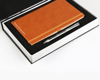 Design #05 - Personalized Gift Box - Thermo Leather Notebook, Metal Pen Roller,