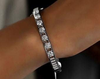 0.5 Carat Moissanite Bangle • Silver 925 Original • Silver Bracelet • Statement Jewelry • Wedding Gemstone Jewelry • Mom Gift • Gift for Her