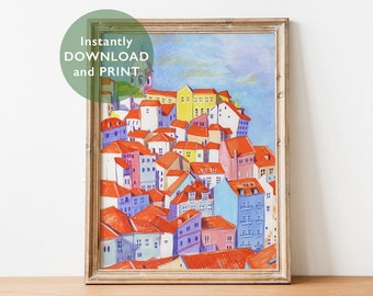 Lisbon Rooftops Art Print: Portugal Travel Poster (Digital Download)