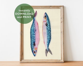 Mackerel Fish Illustration Art Print: Seafood Wall Decor (Digital Download)
