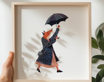 Fox Art Print: Whimsical Animal Illustration for Kids Room