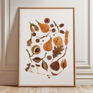 Herbst botanische Kunstdruck, Natur Wanddekoration, Herbstlaub Druck, handgemaltes botanisches Poster, neutrale Wandkunst für Wohnzimmer, Küche