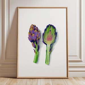 Stampa artistica botanica di carciofo - Decorazione da parete per cucina, poster vintage di verdure, arte verde per sala da pranzo, stampa rustica per cucina in stile fattoria