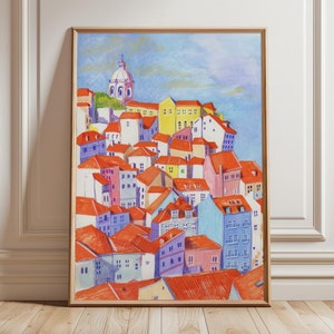 Lisbon Rooftops Art Print: Alfama Illustration, Portugal Travel Poster